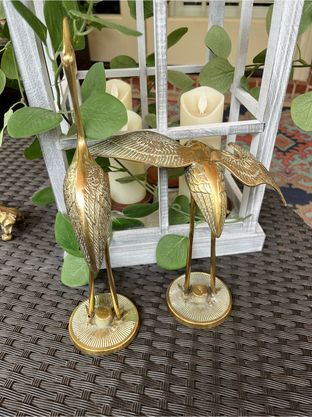 Vintage Brass Crane Bird Figurines - Gold Tone Set of Two - Picture 7 of 8